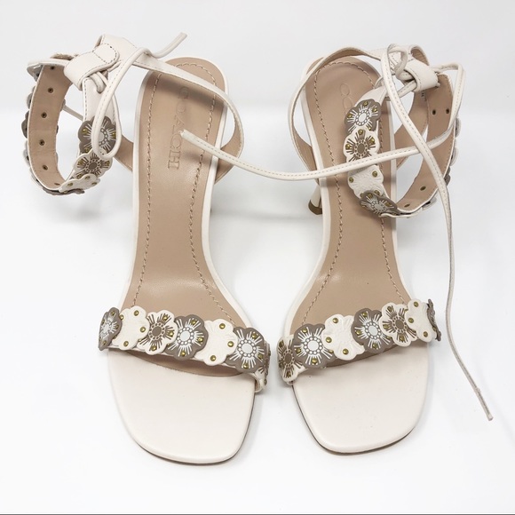 Coach Floral Embellished Ankle Strap Heels – Size 9.5B – Ivory/Nude - Picture 4 of 12